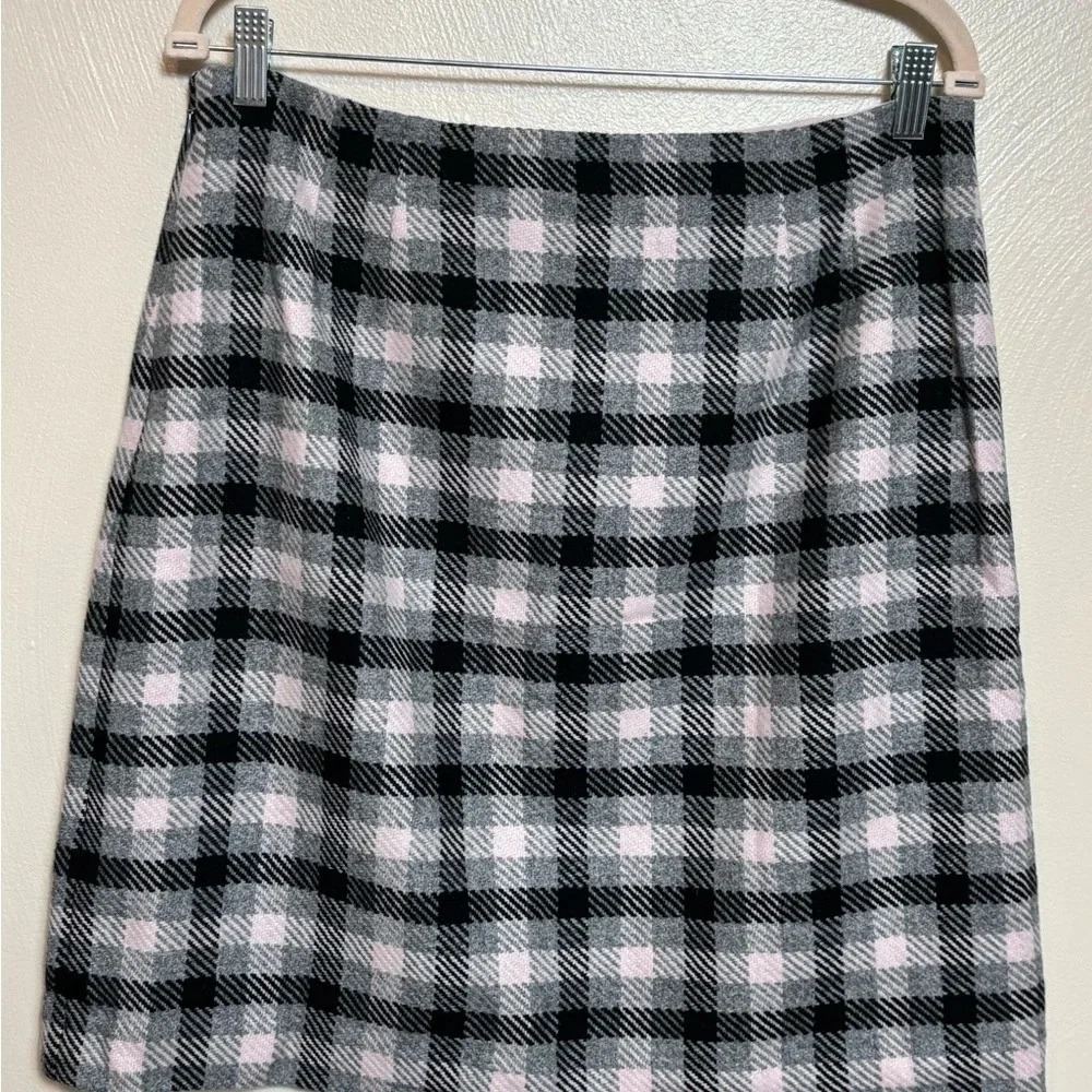 Talbots Womens Wool Blend‎ Plaid Pencil Skirt Pink Black Gray Lined Size 10